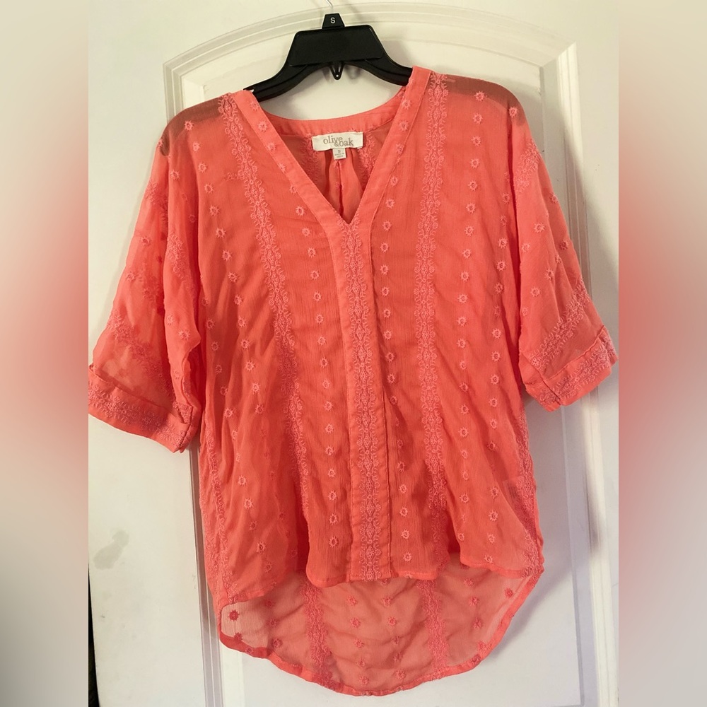 Olive & Oak Coral Embroidered V-Neck Tunic